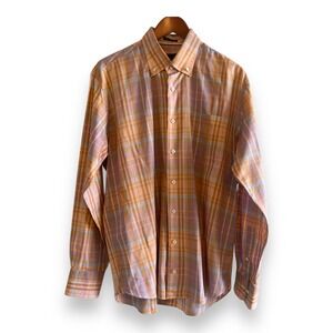 Calder Carmel Limited Edition Plaid Button Down Shirt Orange Blue Cotton Large